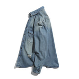 Men Shacket Long Sleeve Autumn Shirt Autumn Shirt Washed Distressed Loose Retro Denim Shirt Men