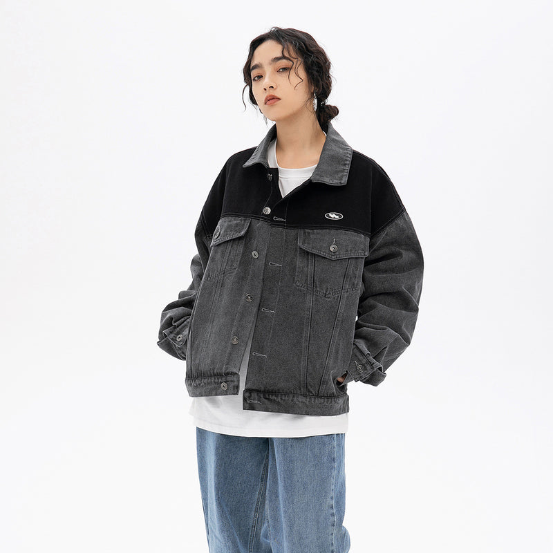 Spring plus Size Retro Sports Street Retro Heavy Washed Gray Stitching Denim Jacket Coat Male Student Men Jacket