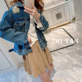 Pearl Jean Jacket Autumn Ripped Denim Jacket Women's Casual Jacket