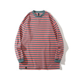 Men Fall Outfits Round Neck Long Sleeve T-shirt Spring and Autumn Stripes Bottoming Shirt