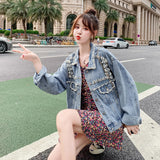 Pearl Jean Jacket Spring and Autumn Loose Short Denim Jacket for Women