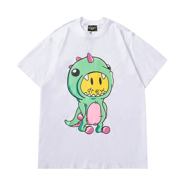 Justin Bieber Drew House T shirt Smiley Little Dinosaur Men and Women Couple Loose Cotton Crew Neck Short Sleeves T-shirt