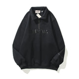 Fog Essentials Long Sleeve round Neck Sweatshirt Double Line Epoxy Alphabet plus Velvet Zip-up Turtleneck Sweater