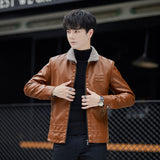 80's Leather Jacket Fall/Winter Fleece Padded Coat Lapel Leather Jacket Coat Motorcycle Clothing