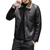 80's Leather Jacket Winter Leather Coat Men's Fleece-Lined Warm Middle-Aged Lapel Leather Jacket Coat