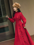 Red Peasant Dress Autumn and Winter French Retro Corduroy Long-Sleeved Red Dress Annual Meeting Formal Dress