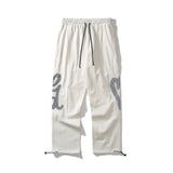 Men Pants Summer Trousers Letter Reflective Embroidered Slacks Men's Drawstring Jogger Pants Trendy Elastic Waist Pants