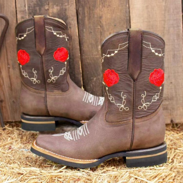 Coachella Ankle Boots Autumn and Winter Embroidery Flower Leather Boots Boots