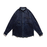 Men Shacket Long Sleeve Autumn Shirt Autumn Solid Color Vintage Denim Shirt Men