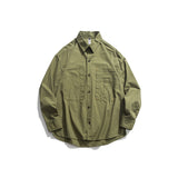 Men Shacket Long Sleeve Autumn Shirt Autumn Solid Color Jacket Lapel Pocket Top