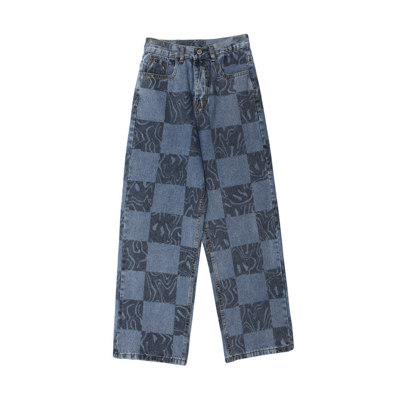 Plaid Jeans plus Size Retro Sports Trousers Loose Men's Clothing Trousers Men Jeans