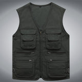 Men Utility Vest Work Zipper Tactical Work Vest Slim Pocket Jacket Outdoor Leisure Men's Loose plus Size Multi-Pocket