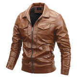 80's Leather Jacket Fall Winter Men Coat Fleece Padded Clothes Motorcycle Clothing