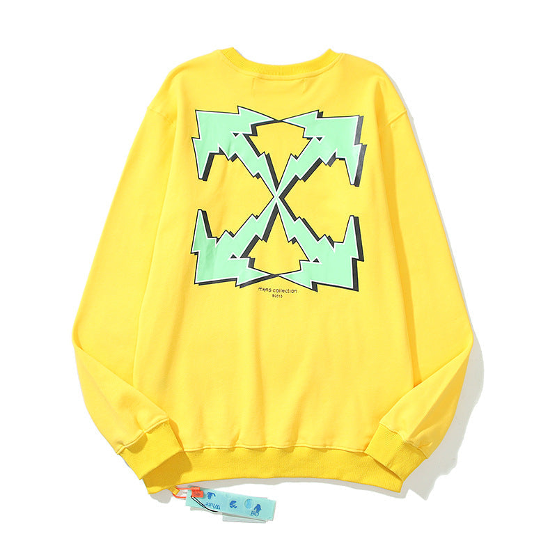 Autumn And Winter Green Lightning Arrow Pattern Round Neck Sweater