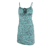 Green Fairycore Dress Summer Vintage Printed Low-Cut Lace Strap Dress