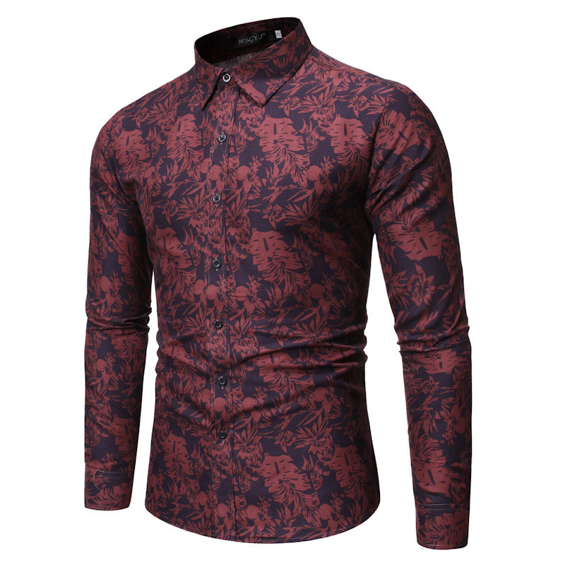 Large Size Retro Sports Men's Long-Sleeved Printed Shirt Personalized Printed Shirt Men Shirt