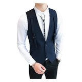 Tuxedo Vests Men's Suit Vest Trendy Unique Slim Fit Spring and Autumn Thin Casual Handsome Workwear Suit Vest Men's Outer Wear