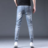 Man Spring Summer Jeans Spring Slim-Fitting Stretch Light Blue Skinny Jeans Men's Jeans