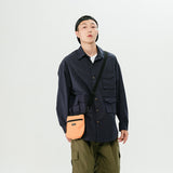 Men Shacket Long Sleeve Autumn Shirt Autumn Retro Solid Color Workwear Shirt Turn-down Collar Coat