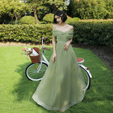 Green Fairycore Dress Bridesmaid Dress Long off-Shoulder Bridesmaid Group Evening Dress Graduation Host Party Dress Female