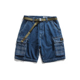 Mens Jean Shorts Cargo Denim Shorts Men Fashion Brands Stitching Plaid Pocket Bermuda Shorts Shorts