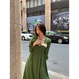 Green Fairycore Dress French Style Pleated Tube Top High Waist Temperament Dress for Women