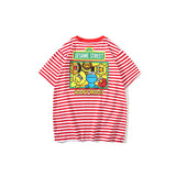 A Ape Print T Shirt Cartoon Round Neck Summer Printed Large Size Short Sleeve Casual Striped T-shirt