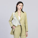 Women Pants Suit Uniform Designs Formal Style Office Lady Bussiness Attire Fashion Spring Plaid Stitching Blazer Wide Leg Pants Two-Piece Suit