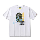 A Ape Print T Shirt Summer Camouflage Ape Head Contrast Color Letter Print Short-Sleeve T-shirt