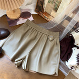 Leather Shorts High Waist Quality Matte Women Fall and Winter Outer Wear Loose Wide Leg Fashionable PU Leather Boot Pants