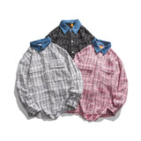 Men Shacket Long Sleeve Autumn Shirt Fall Fashion Color Contrast Stitching Collar Large Pocket Three-Color Shirt