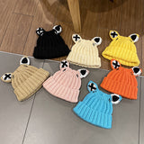 Toque Cute Ears Handmade Woolen Cap Female Japanese Style Thermal Cartoon Knitted Hat Autumn and Winter Earflaps Slipover Hat