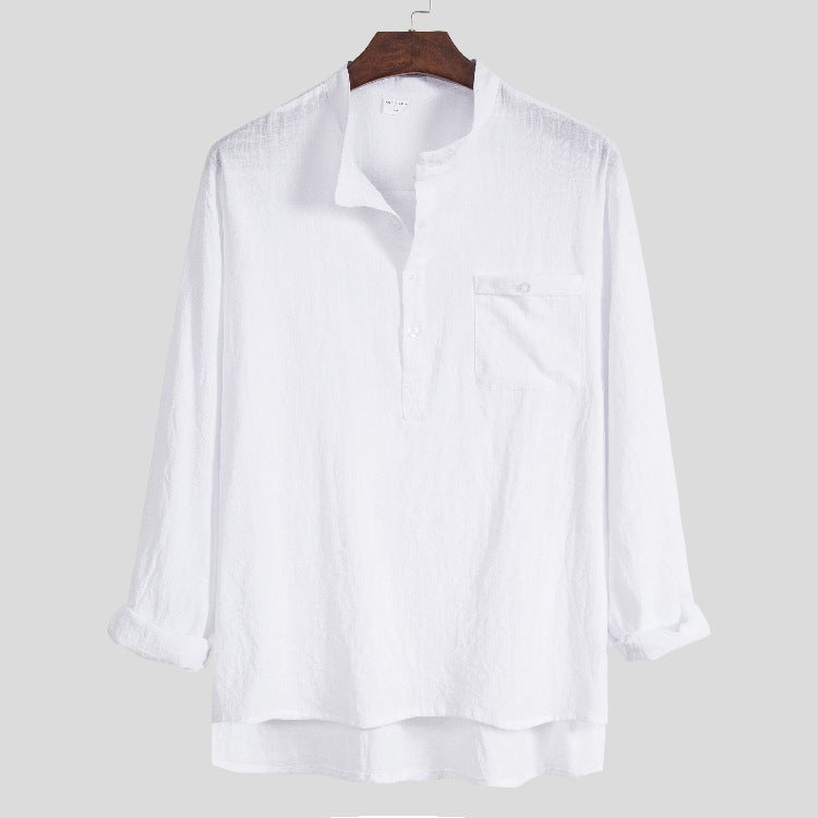 Men's Solid Color Loose Lapel Cotton Linen Retro Sports plus Size Fashion Casual Men Shirt