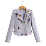 Hand Painted Leather Jackets Autumn Fashion Rivet Flower Embroidered PU Leather Jacket Long Sleeve Zipper Leather Coat