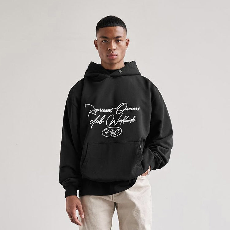 Present Letter Print Hoodie Letter Slogan Vintage Print Hooded Sweater Loose Couple Terry Hoodie
