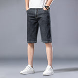 Mens Jean Shorts Summer Denim Shorts Men's Loose Elastic Business Bermuda Shorts plus Size Five-Point Denim