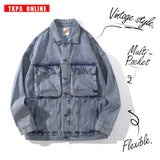 Men Fall Outfits Denim Jacket Casual Retro Distressed Loose Overalls