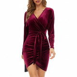 Valentine's Day Outfits Autumn and Winter V-neck Long-Sleeve Dress Short Skirt