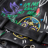 Azalea Wang Graffiti Moto Jacket Leather Women's Summer Motorcycle Jacket Yarn Woven Half Sleeve Slim-Fit Leather Coat