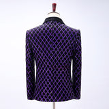 Mens Prom Suits Velveteen Purple Diamond Lattice Sequins