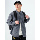 Men Shacket Long Sleeve Autumn Shirt Plaid Shirt Loose Casual Jacket