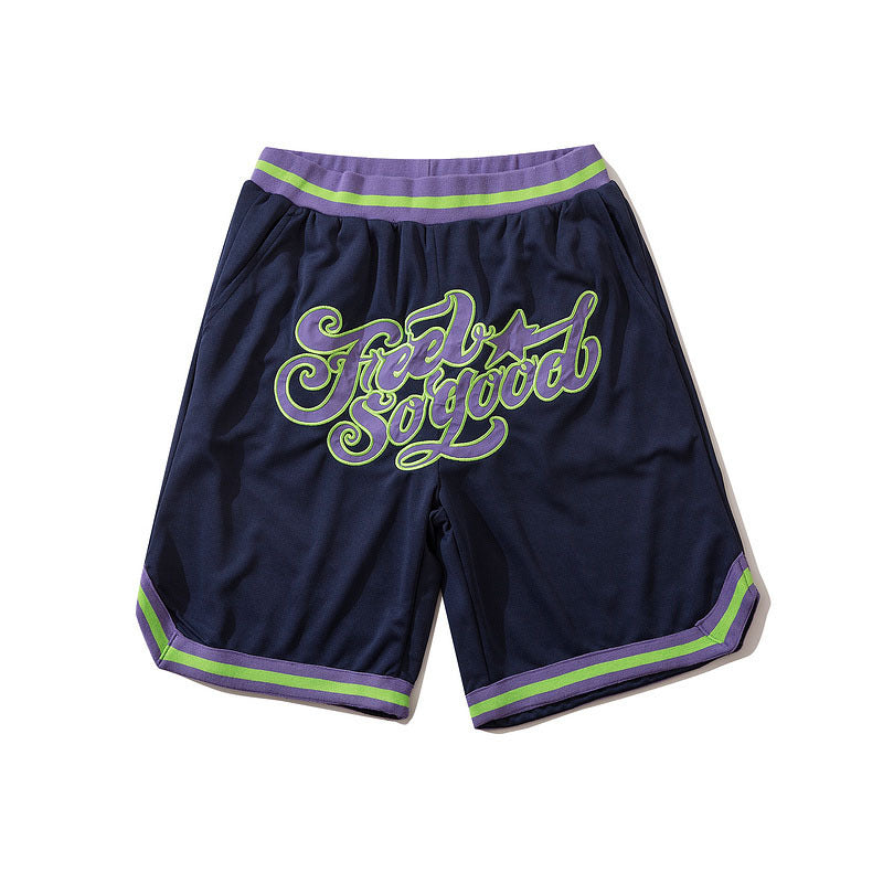 Basketball Shorts American Mesh Letter Print Basketball Shorts Men's Baseball Loose Casual Shorts