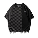 2022 Summer Man T Shirt Loose Checkered Stitching