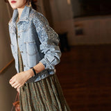 Denim Sparkle Jacket Fashionable Sequins Denim Jacket Women's Loose Top
