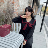 Red Peasant Dress Autumn and Winter = Doll Collar Elegant Extended Dress Vintage Skirt