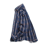 Men Shacket Long Sleeve Autumn Shirt Autumn Striped Grid Lapel Cardigan Youth Shirt