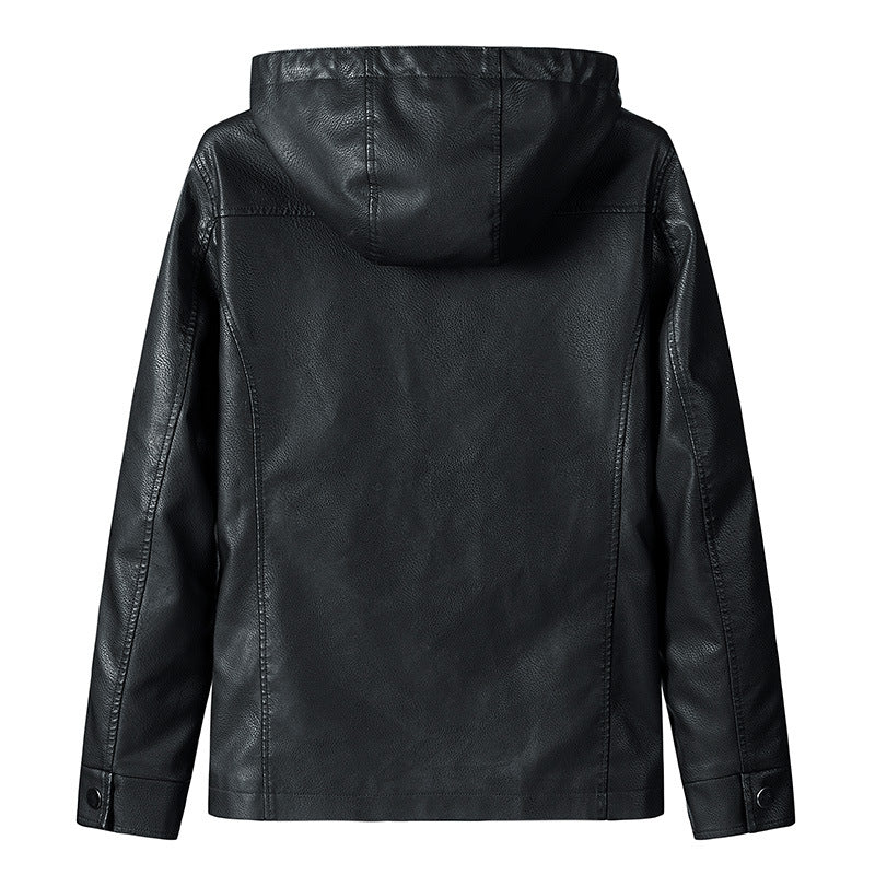 1970S East West Calfskin Motorcycle Jacket, Hooded plus Size Leather Jacket for Men Fall Winter Coat