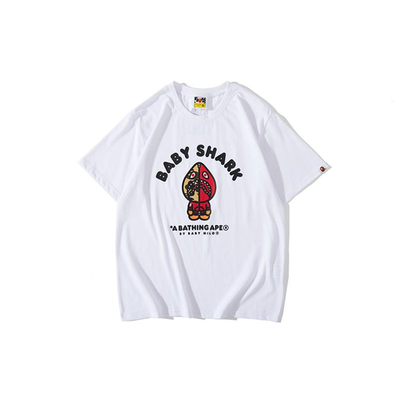 A Ape Print T Shirt Spring/Summer Red Shark Pattern T-shirt Short Sleeve