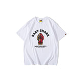A Ape Print T Shirt Spring/Summer Red Shark Pattern T-shirt Short Sleeve