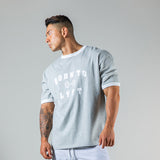 Slim Fit Muscle Gym Men T Shirt Men Rugged Style Workout Tee Tops Muscle Brothers Summer Sports Casual T-shirt Loose plus Size Stitching Breathable Short Sleeve Workout T-shirt Men